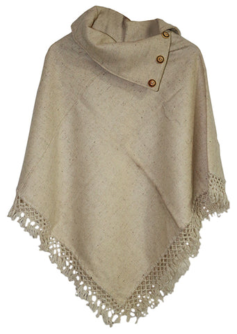 V-Shaped Pullover Poncho with 3-Button Cowl Neck